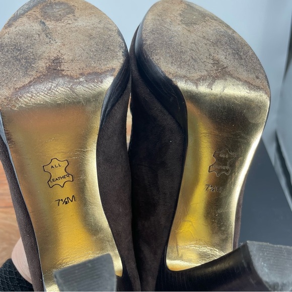 Tory Burch Brown Joan Loafer Suede heels Pumps 7.5 buckle loafers logo - Picture 9 of 9